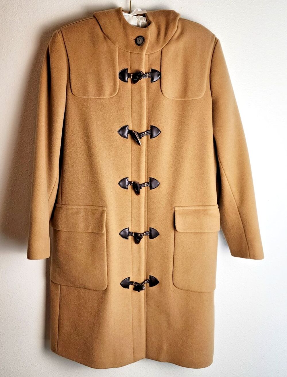 Vintage Harvé Benard 100% Wool Hooded Duffle Coat Camel Tan, Women's Size 10
